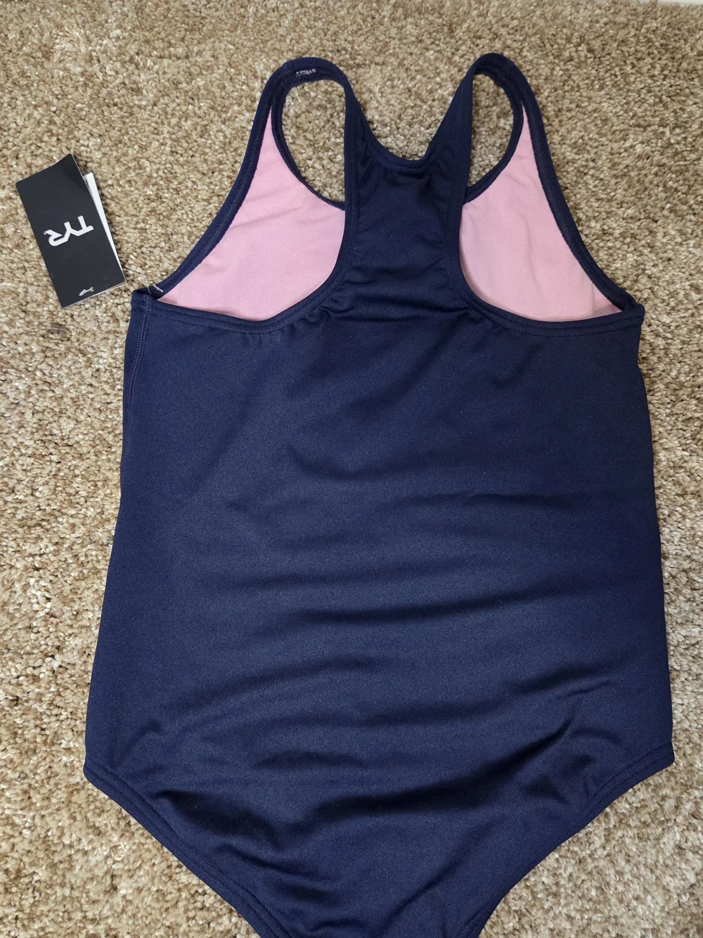TYR Girls Navy One-Piece Swimsuit with Pink Lining
